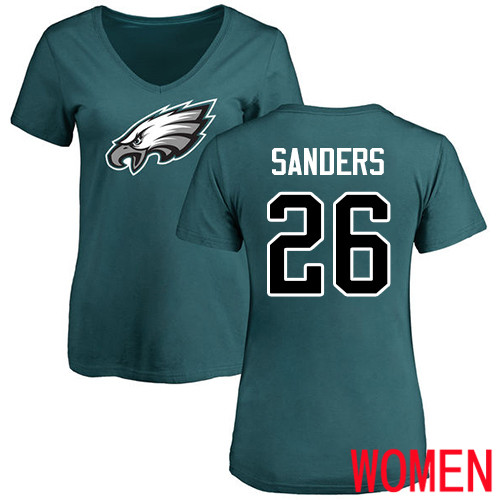 Women Philadelphia Eagles #26 Miles Sanders Green Name and Number Logo Slim Fit NFL T Shirt->youth nfl jersey->Youth Jersey